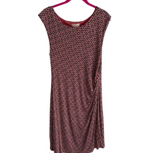 LOFT Dresses & Skirts - LOFT Outlet Henley Flounce Black and Pink Floral Print Ladies Dress, L